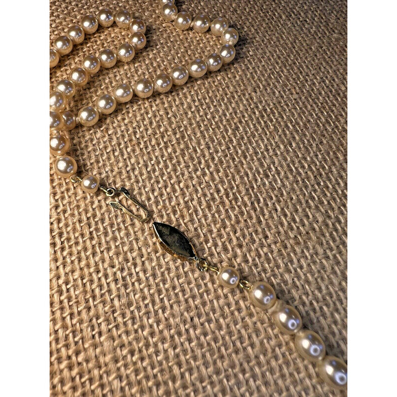 Strand (Broken) of Knotted Faux White Pearls with Gold tone Clasp--28 inches - Picture 5 of 10